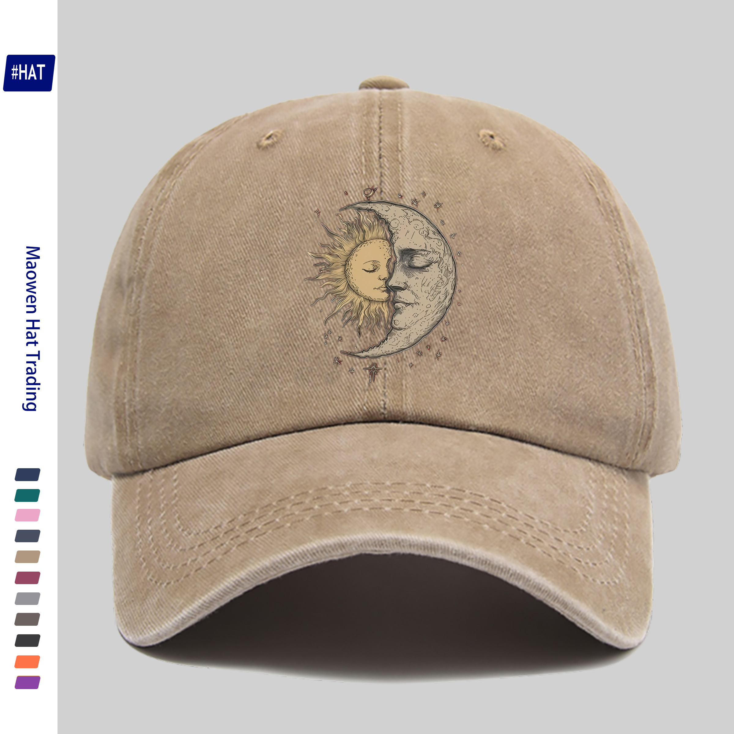 TEMU 1 Gorra de béisbol unisex ajustable con diseño desgastado vintage , que un estampado bohemio de una luna celestial y un sol radiante. Esta gorra