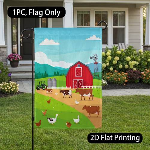 item picture 2d flat 2d flat printing 1pc garden flag with farm barn animals durable polyester for lawn porch or yard flagpole not included seasonal home accent quality garden decorations