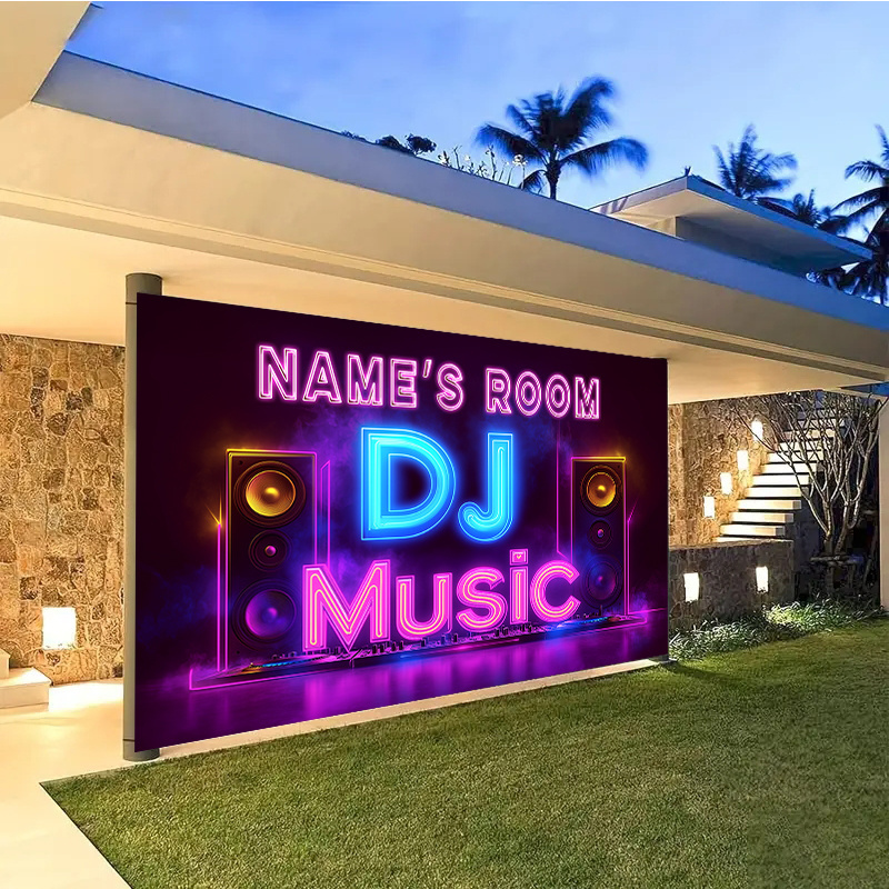 TEMU 1pc Name Text Personalized Customization, Dj Music Party Theme Background Room Event Decoration - Name's Custom Content, Colorful Colors, Large
