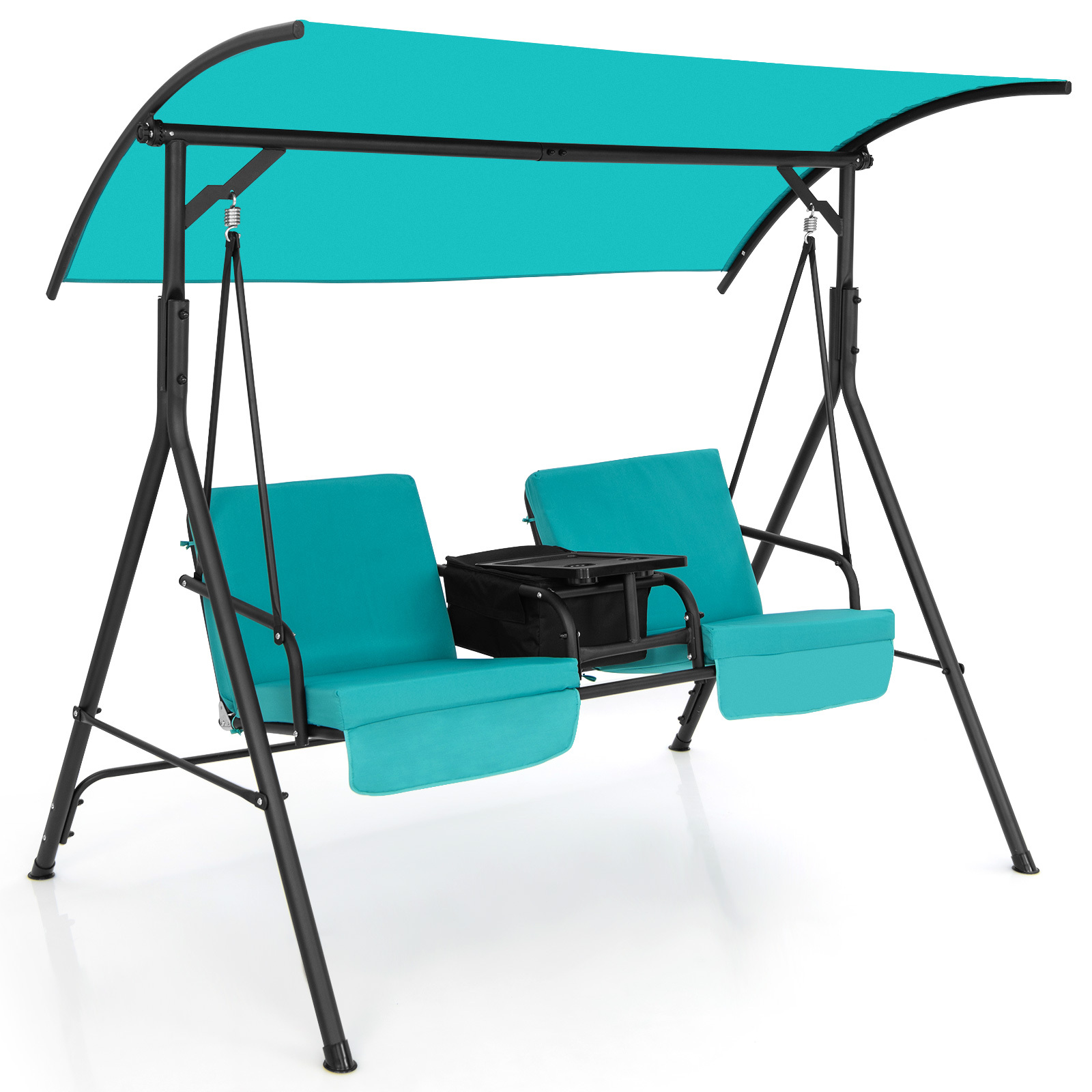 LIFEZEAL Porch Swing Chair with Adjustable Canopy, 2-Person Swing Chair with Cooler Bag, Rotatable Tray and Removable Cushions, Outdoor Canopy Swing Loveseat for Backyard Balcony Poolside. - Image 7