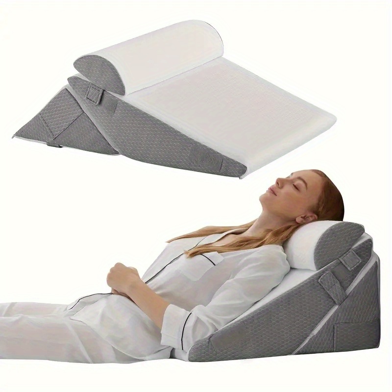Adjustable Foam Pillow 3pcs Adjustable Foam Wedge Pillow Set Postoperative Back, Leg and Knee Support Folding Triangular Pillow for Sleeping, Preventing Acid Reflux and Snoring - Image 2