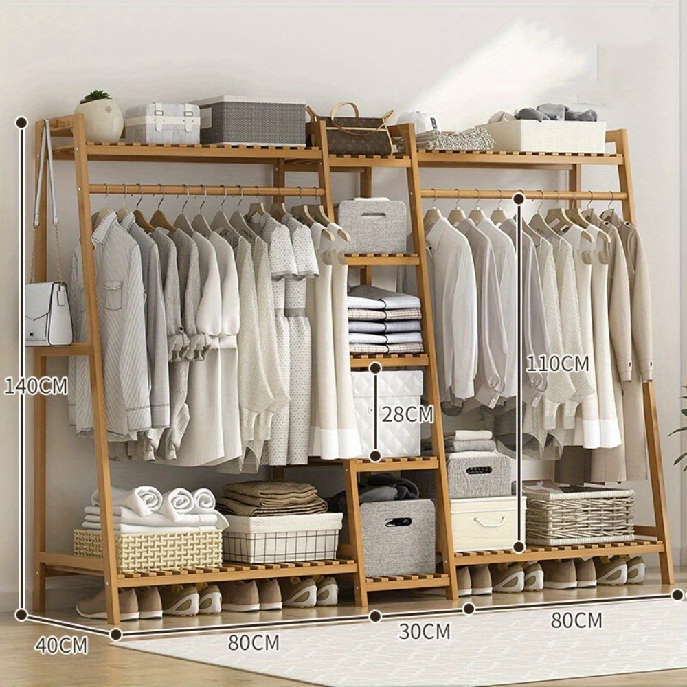 TEMU Appendiabiti in bamb羅 da 190 cm | Organizer spazioso a pi羅 livelli con area appendiabiti e porta scarpe | Stendino salvaspazio | Ottimo per