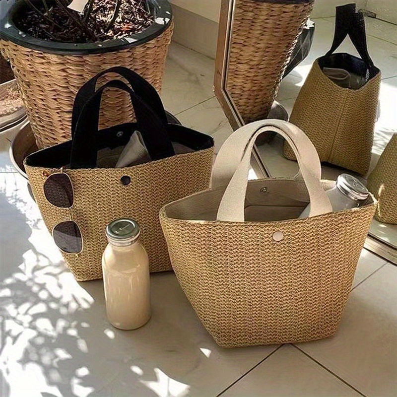 

New Bohemian Style Vegetable Basket Bag Large Capacity Fashionable Woven Handbag Beach Camping Picnic Food Lunch Bag