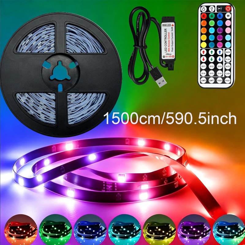 TEMU LQHZMYY Bande LED 5050 RVB à changement de couleur avec télécommande infrarouge 44 touches, flexible et pliable, auto-adhésive pour une