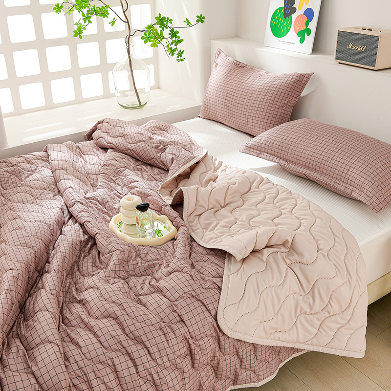 Colcha de Verano Suave Lavada, Núcleo de Colcha, Agradable para la Piel, Transpirable, Absorbente de Humedad y Manta Multifuncional que Absorbe el Sudor, Colcha Delgada para Aire Acondicionado de Siesta Individual y Doble