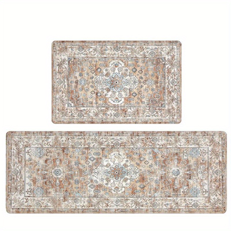 TEMU Lot de 2 Tapis de Cuisine Antidérapants en PVC Mousse Haut de Gamme, Coussinets Confortables pour Sol, Style Ferme, Tapis de Cuisine à Pieds