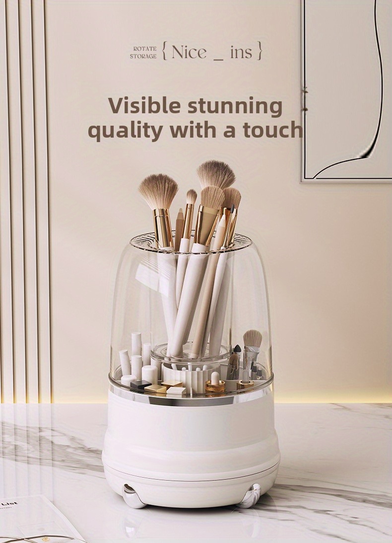 premium rotating makeup carousel   cosmetic organizer with sealed cover precision compartments for brushes lipsticks brow pencils luxe vanity centerpiece Product details 14