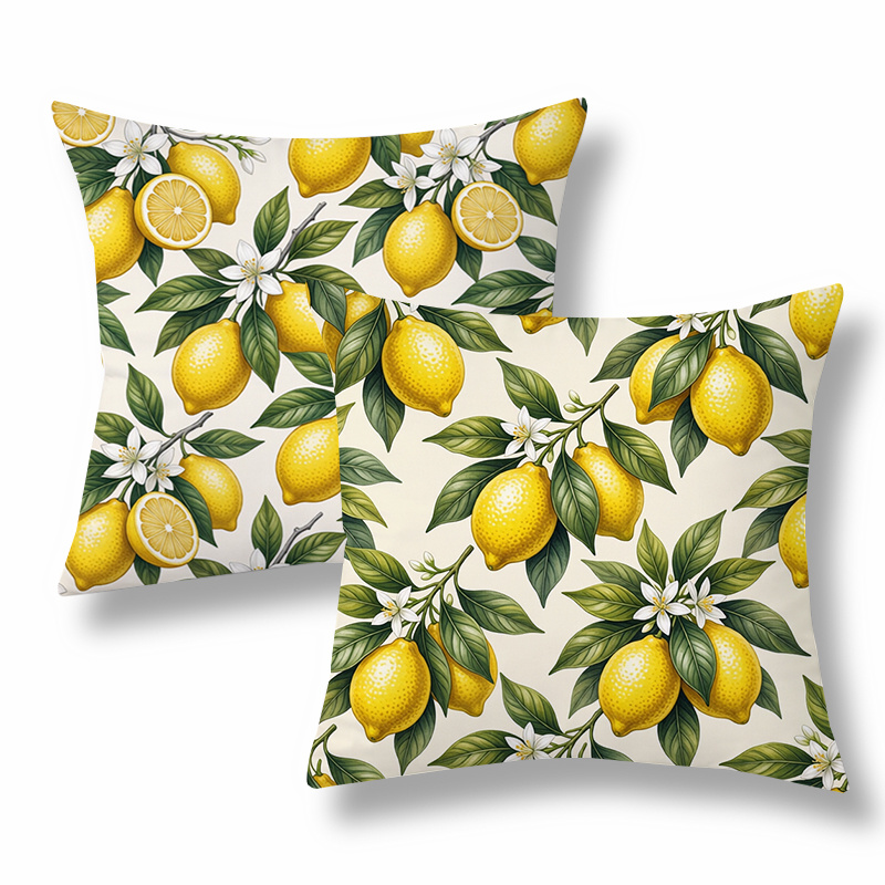TEMU 2pcs Fresh Fruit Style Throw Pillow Covers, Decorative Cushion Cases, Lemon With Leaves And Flowers, Yellow-green Tone. Versatile Pillow Shams