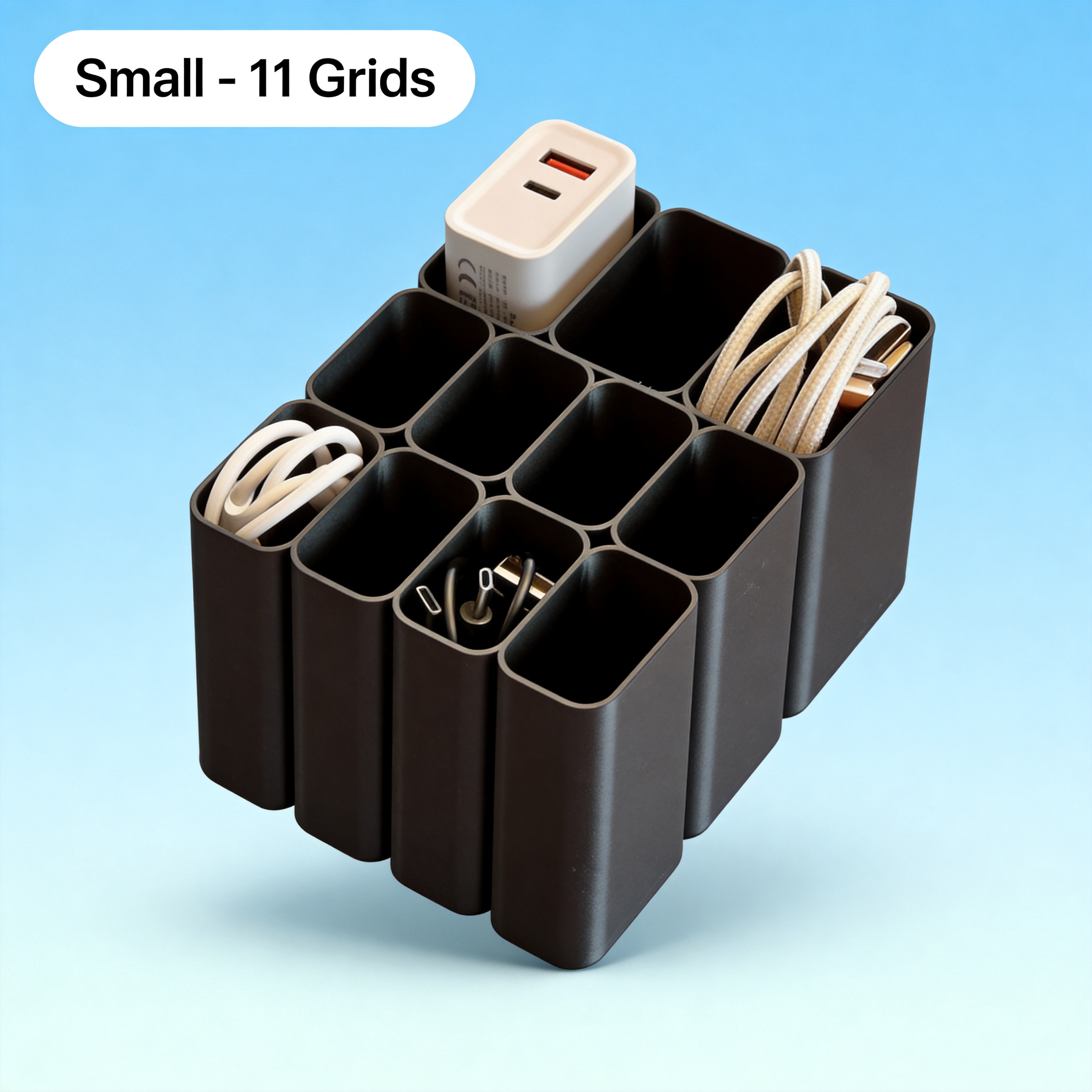 TEMU Plateau de rangement robuste pour câbles USB à 11 emplacements, boîte de rangement de bureau pour câbles et , en plastique épaissi avec