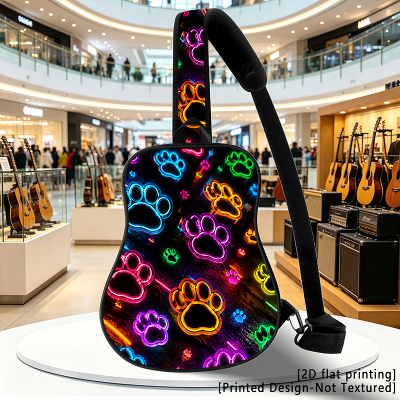 neon paws prints printed design not textured 2d flat printing adjustable shoulder bag crossbody bag or chest bag suitable for   men and women ideal for hiking camping work holiday themed parties and other occasions 2d flat