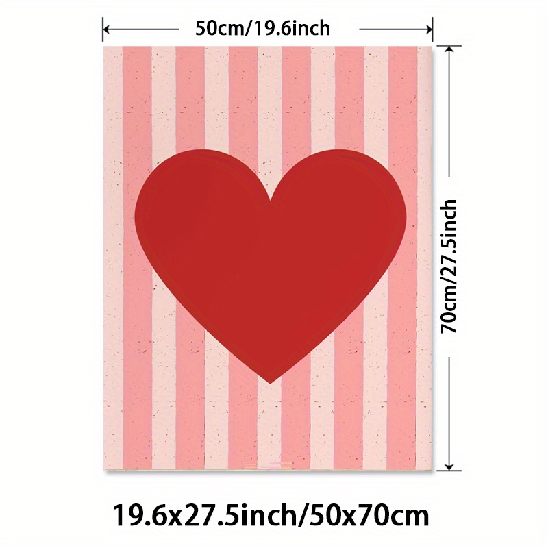 TEMU 2d Flat, 2d Flat, A Single Piece Of Unframed Wall Decoration Displaying A Red Heart Motif, With Pink Stripes On Canvas. This Patterned Poster