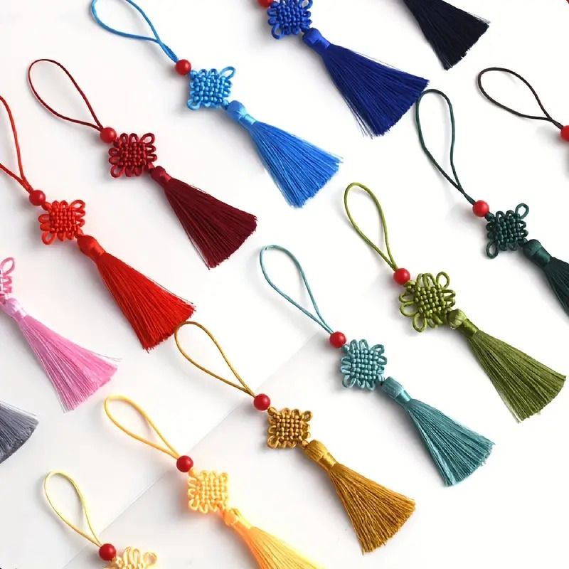 

10-pack Assorted Chinese Knot Tassel Pendants, Handcrafted Traditional With Hanging Tassels, Home Decor, Ornament Gift For Chinese New Year And