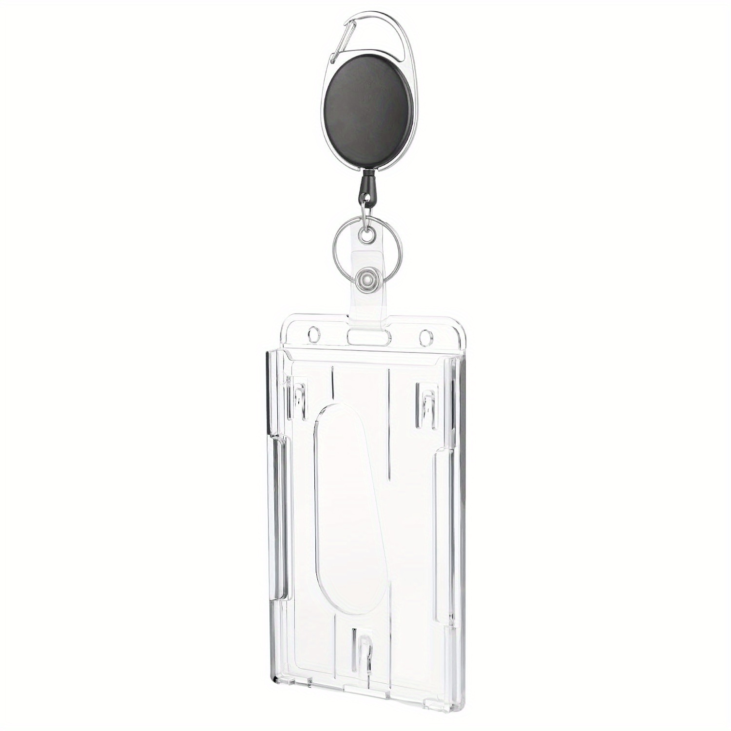 Clear Dual-slot Id Badge Holder With Reel - Durable Pc Material, Office Card Organizer For Employee Passes & Work Cards, Transparent, Double Cards Slots, Storage Organizer, Badge Case Sleeve