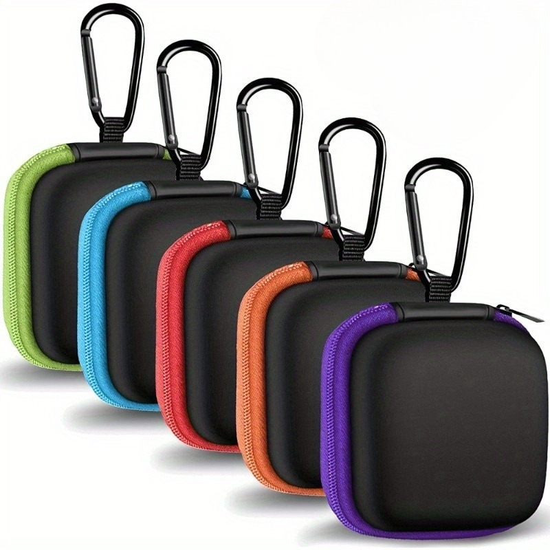 TEMU 5pcs Square Portable Eva Storage Pouch, Hung On Backpack, Portable Headphone, Cable, Usb Drive Storage Bag, Hard Shell Mountaineering Carabiner