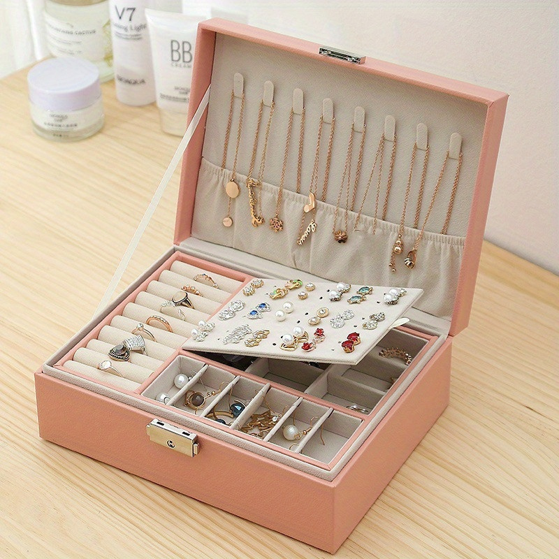Double Layer Leather Jewelry Box, Portable Organizer