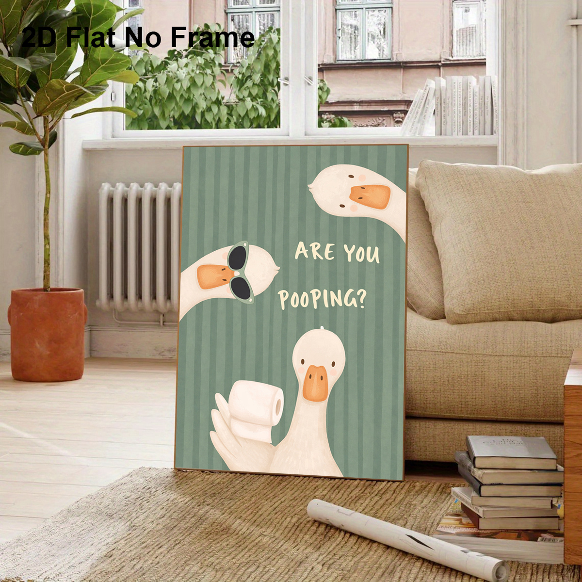 TEMU 2d Flat, Frameless 2d Flat Print, 1pc Fun "are You Pooping?" Duck Bathroom Poster - Vertical Modern Humorous Toilet Paper Wall Art, Suitable For