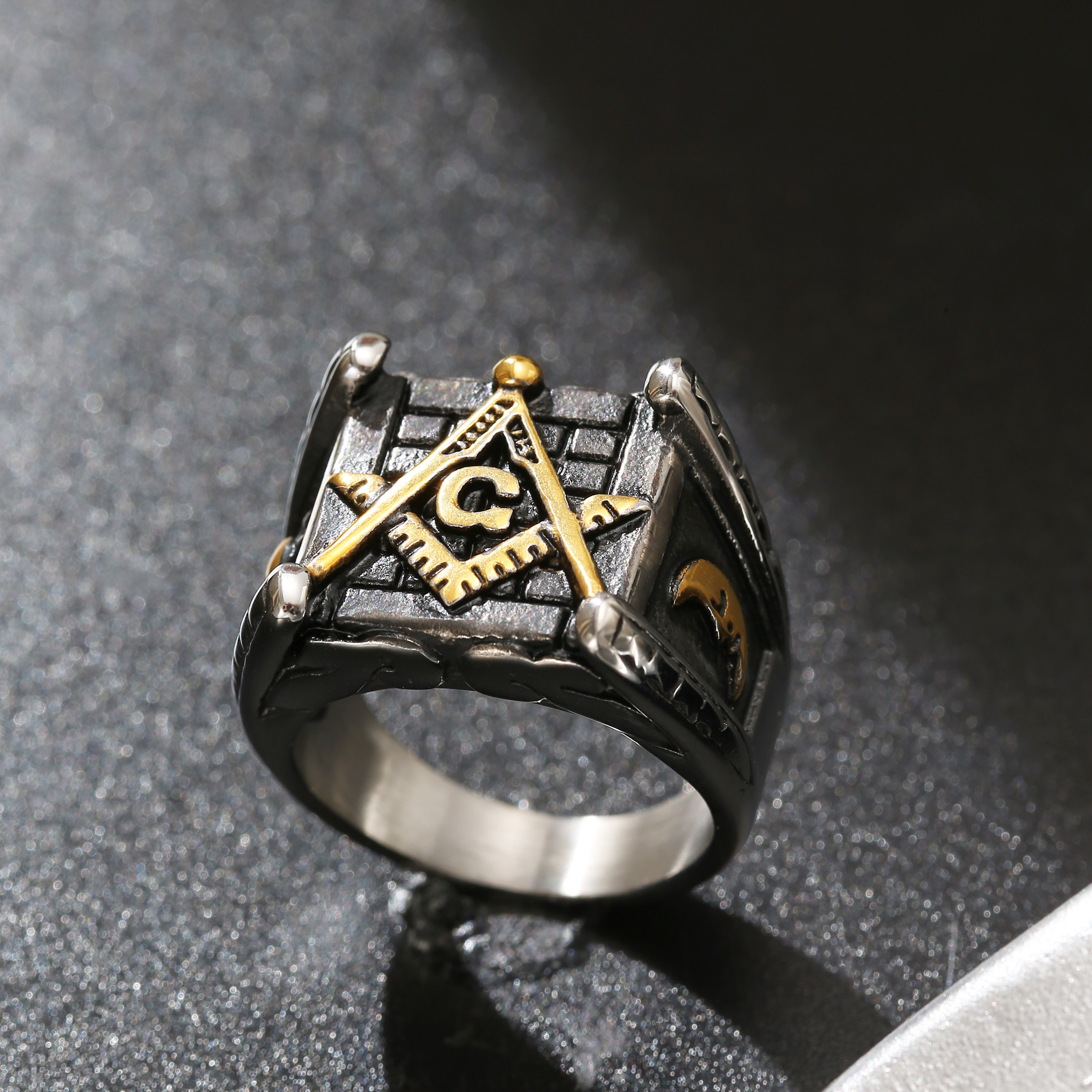 Image of Vintage 304l 304l Stainless And Symbol Band Ring For Men, Trendy Fashion Style Embossed , Accessory, Without Battery