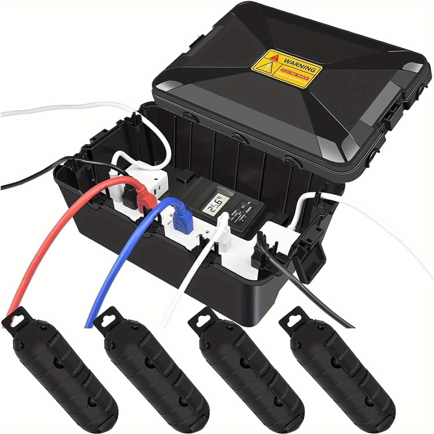 TEMU Outdoor Extension Cord Cover, Ip54 4pk Small Weatherproof Extension Cord Safety 1pk Extra Large Outdoor Electrical Box, 7 Cable Seal Entry,