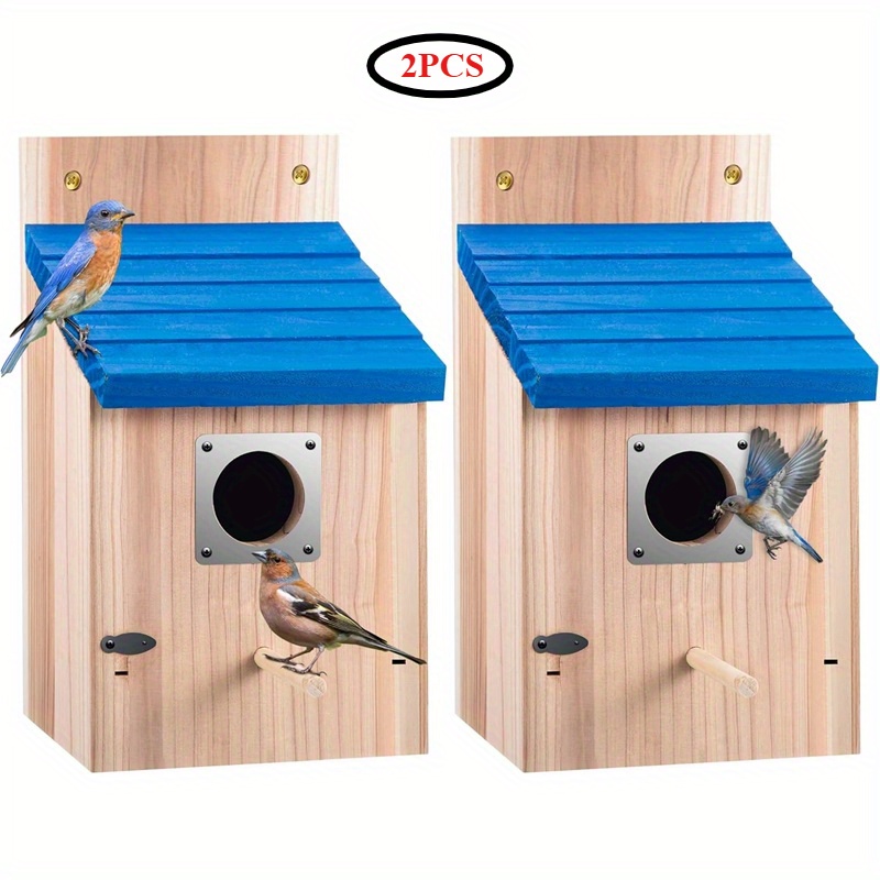 2 Pack Cedar Bluebird Box Houses For Outside, 1-1/2'' Entrance Hole Wooden Bird Houses With , Secure Latch, , Air Vents For Bluebird Swallow