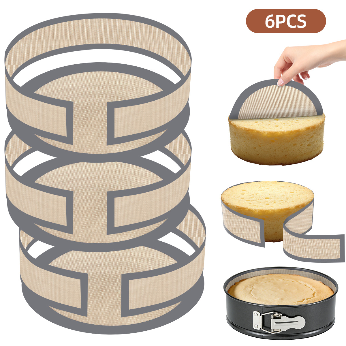 Image of A Set Of 6 Silicone Baking Mats Designed For 9-inch Springform Pans, Preventing Cakes From Sticking To Bottom And Sides, Easy To Clean Silicone Liners For Baking Cheesecake Pans (gray)