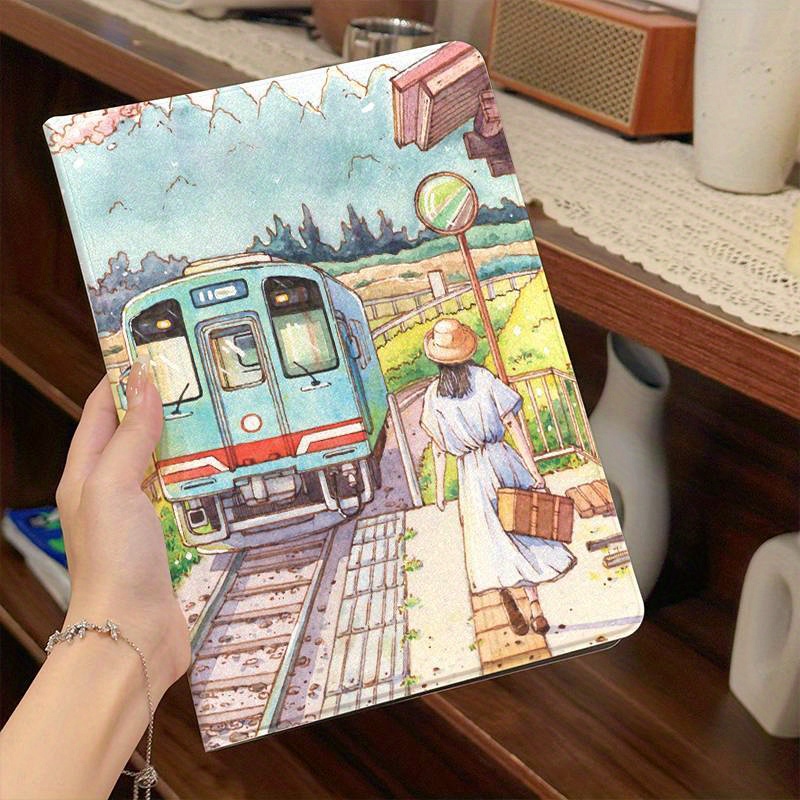 

Premium Leather Tablet Case For (2020/2022), A7 Lite, A8, A9, S6 - Train Pattern, Multi-angle Folding Design With Auto Wake/sleep , For Tab, Folding Tablet Case, Anti-fall, Automatic /sleep