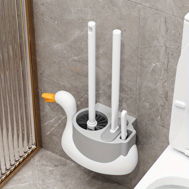 TEMU 1pc 3-in-1 Toilet Brush Set With Holder - Durable Plastic, For , Includes Toilet Bowl Brush, Toilet Brush, And Toilet Bowl Cleaner, Ideal For
