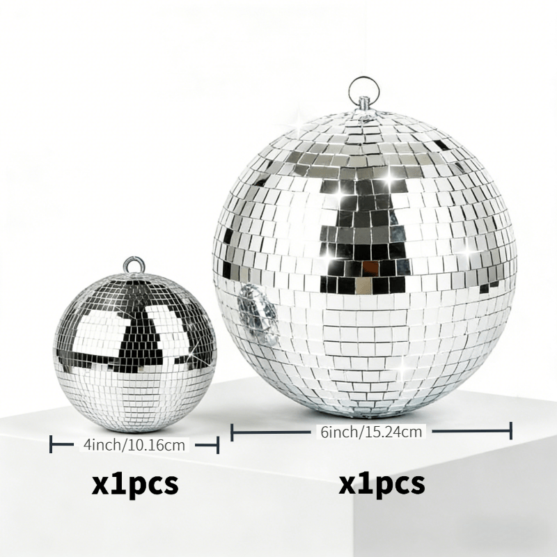 E-shop Silberner Disco-Kugel und Metallring Spiegel Reflexionskugel Set für Party, Hochzeit und Heimdekoration (6 Zoll 15cm + 4 Zoll 10cm) 2 Stück