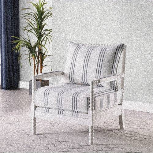contemporary upholstered bobbin accent chair white navy fabric padded armrests solid wood frame living room bedroom lounge seat comfortable decor