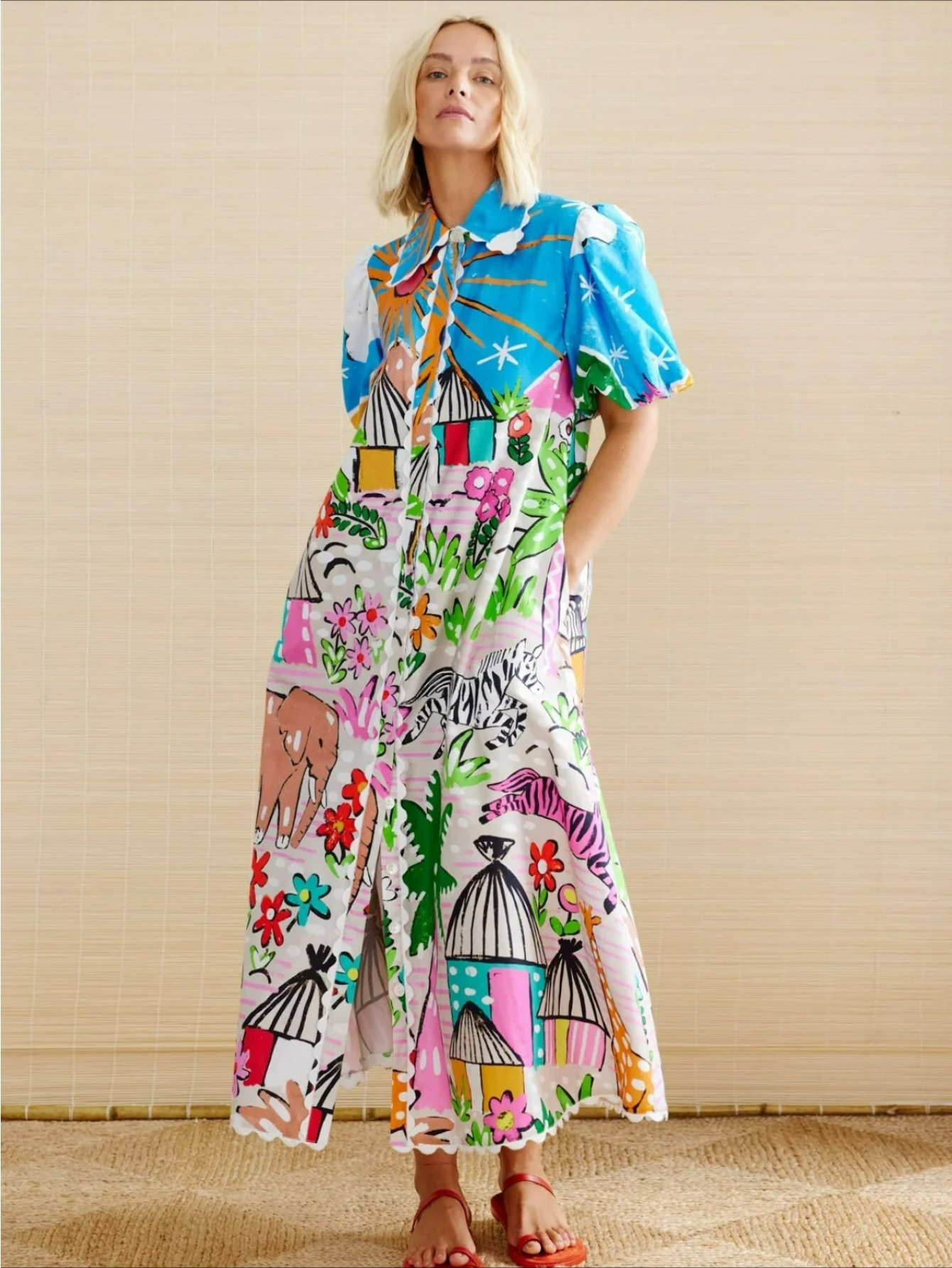 thin blue line dress Blue Print Chiffon Maxi Dress main image 1