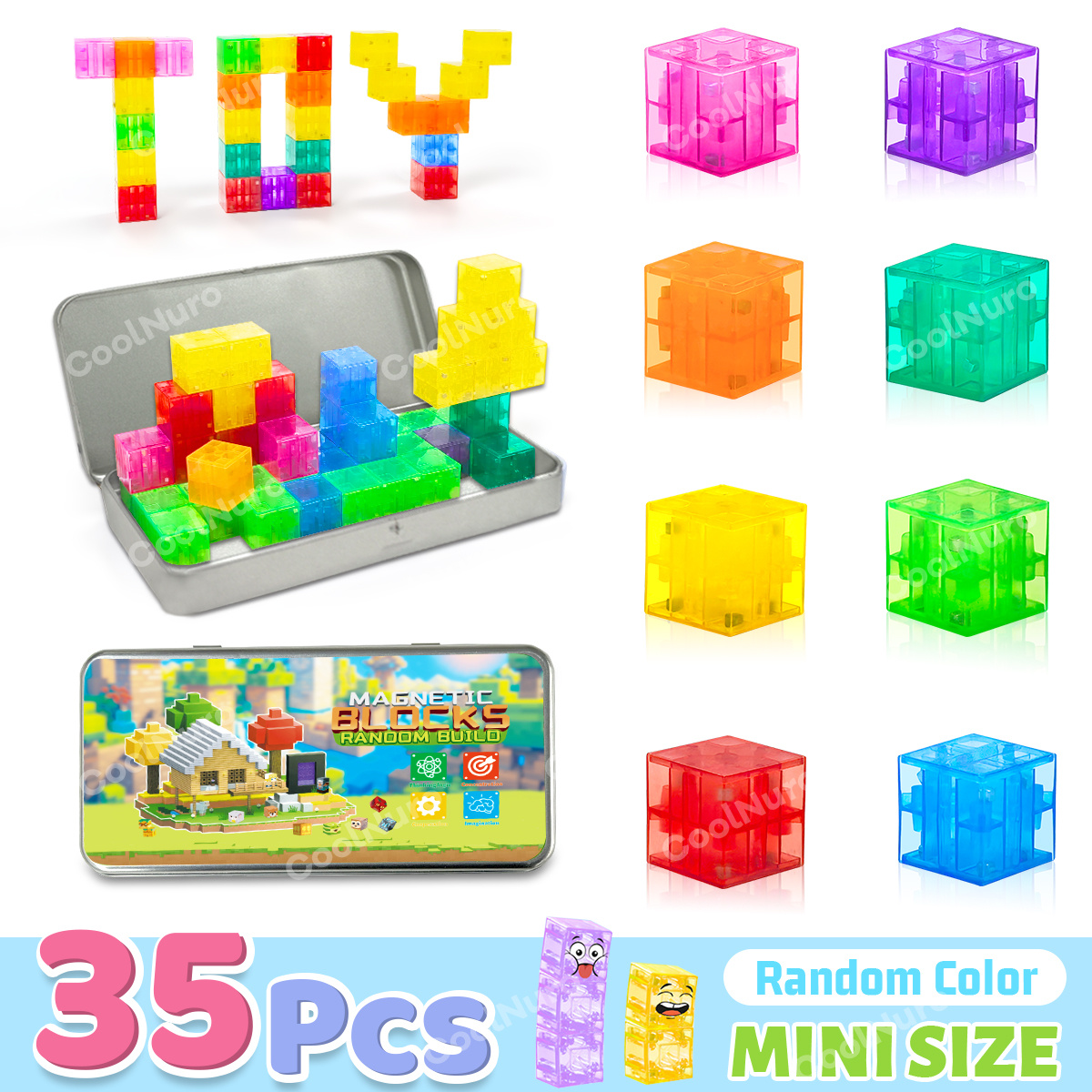TEMU 35pcs Magnetic Cubes With Box Set - 3d Puzzle Toys For Kids Learning, Unlimited Imagination, Halloween Gifts For Boys And Girls, Random Color