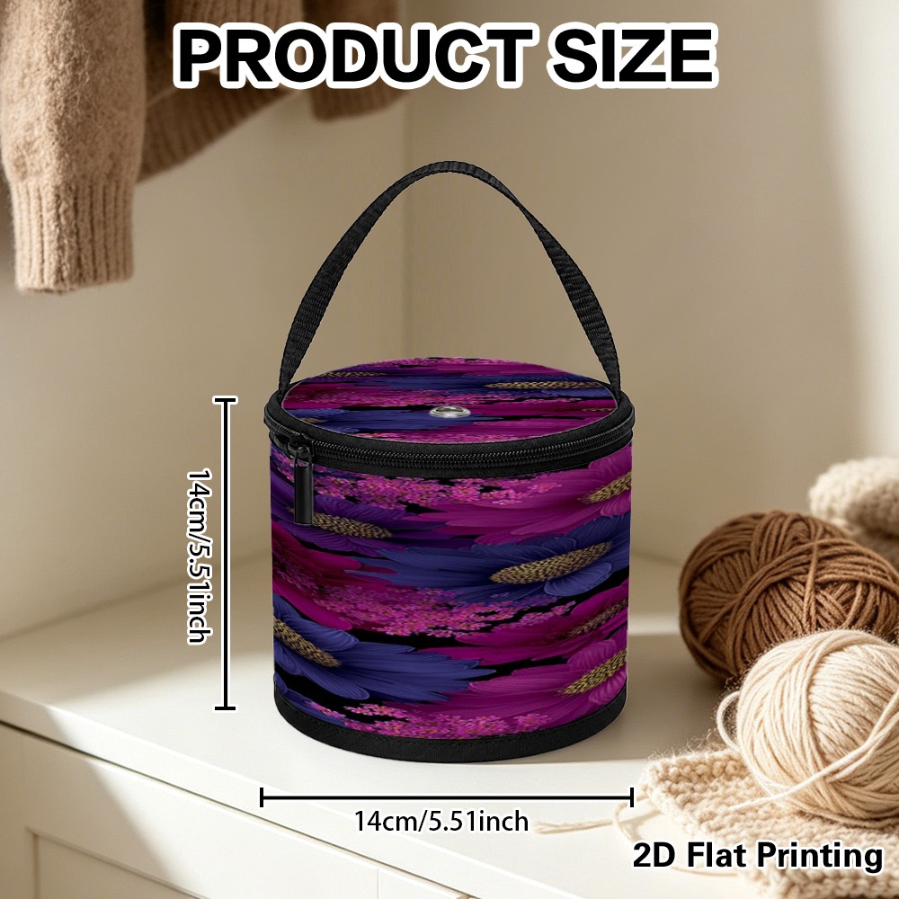 TEMU 2d Flat, 1pc Purple And Yarn Storage Bucket, Portable Knitting Organizer With Zipper Top And Guide Hole, Outdoor Picnic Knitting , Crochet