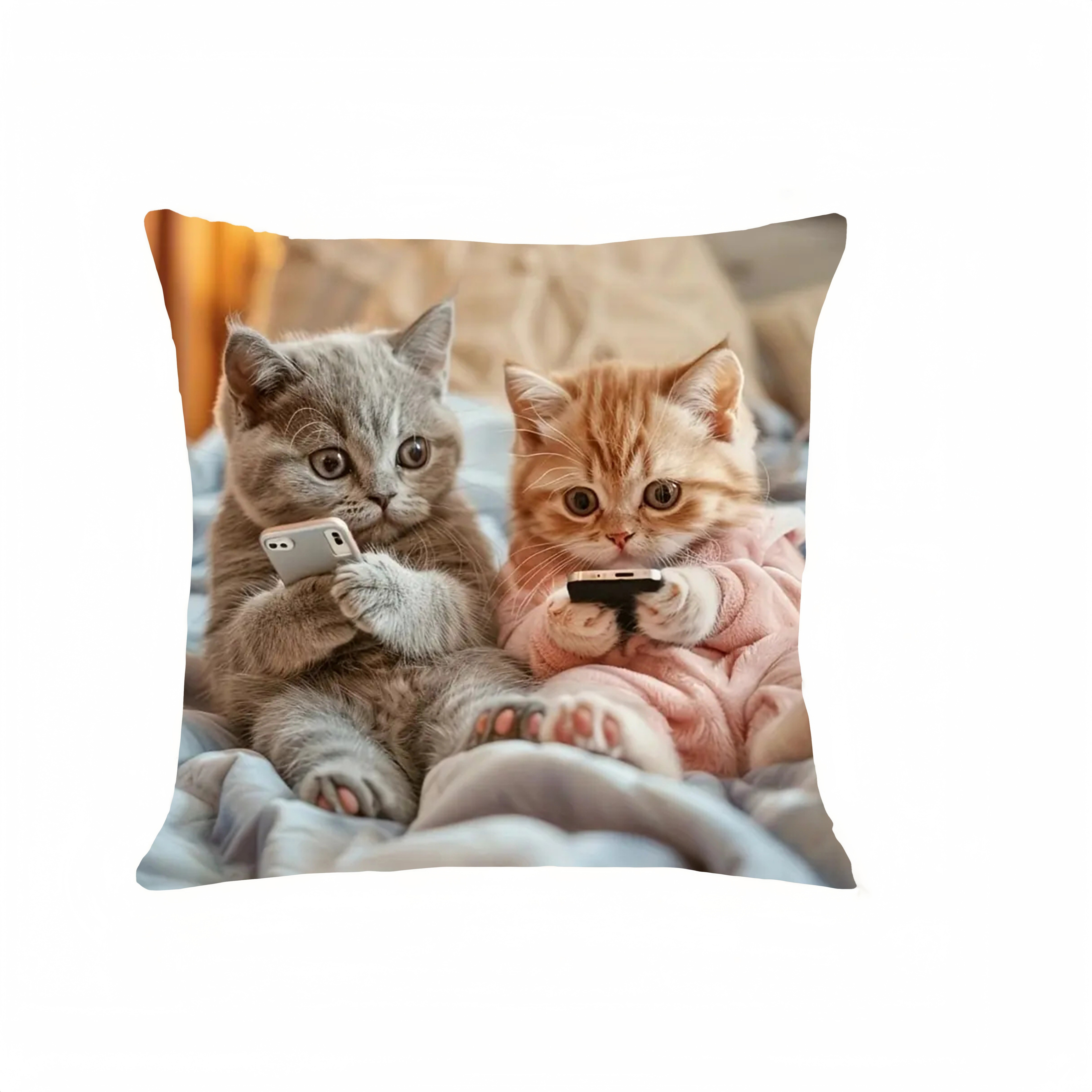 E-shop 1 Stück Modisches Kissenbezug mit Katze Handy - Pfirsichhaut-Samt, Reißverschluss, Maschinenwaschbar - für Wohn- Bürodekoration (Kissenfüllung