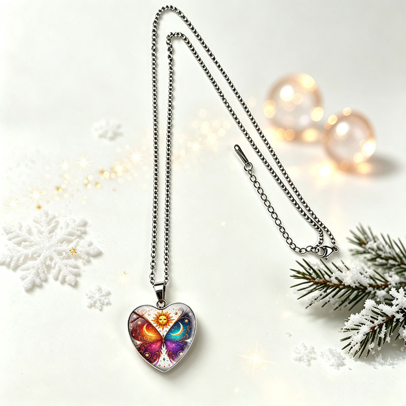 Unisex Celestial Butterfly Sun Moon Star Heart Necklace