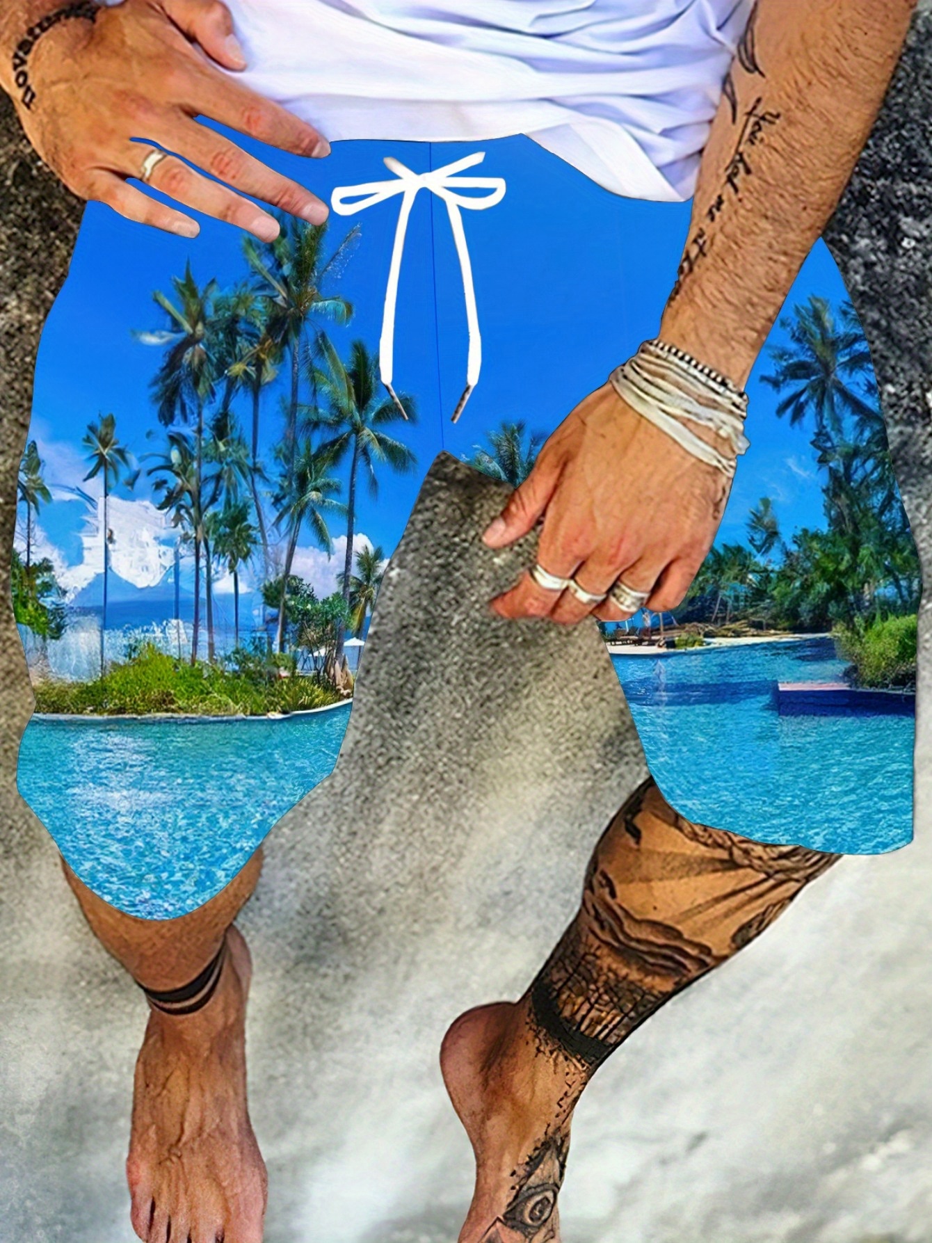 men's plus size beach shorts with tropical coral print loose fit