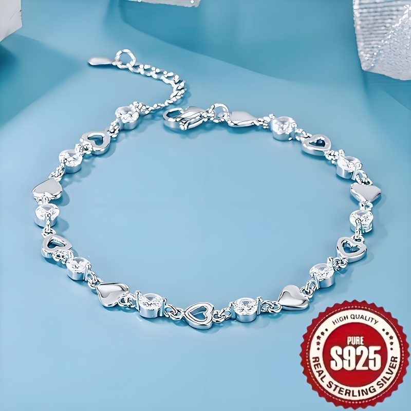 TEMU 1pc Bracelet en argent sterling S925 de cœur avec synthétique | Design élégant et luxueux, idéal pour un usage et les occasions spéciales, pour