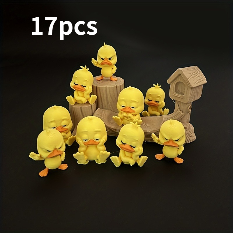 TEMU 9pcs/17pcs Angry Sleeping Little Yellow Duck Statues - 3d Printed Plastic Figurines Suitable For, Fairy Gardens, Birthday Gifts, Outdoor/