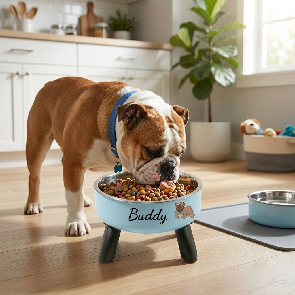TEMU Pet Elevated Bowl - Customizable , Stainless Steel Detachable Bowl With Personalized Name Printing, Non-slip Elevated Feeding Bowl, Protects To