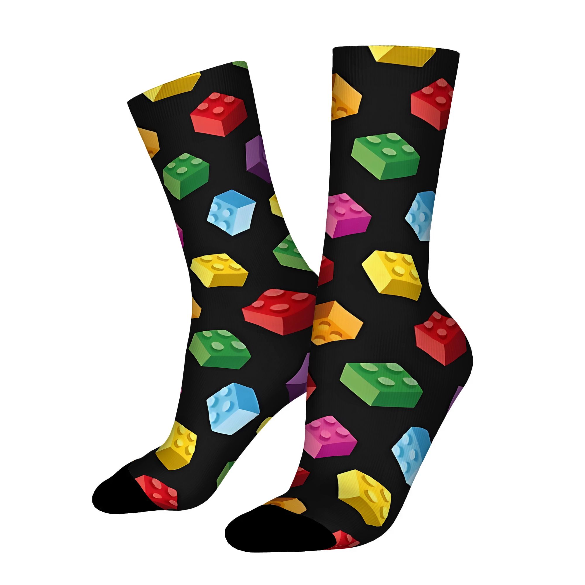 TEMU Harajuku Socks Building Block Mid-calf Socks For Outdoor Sports Casual Wear