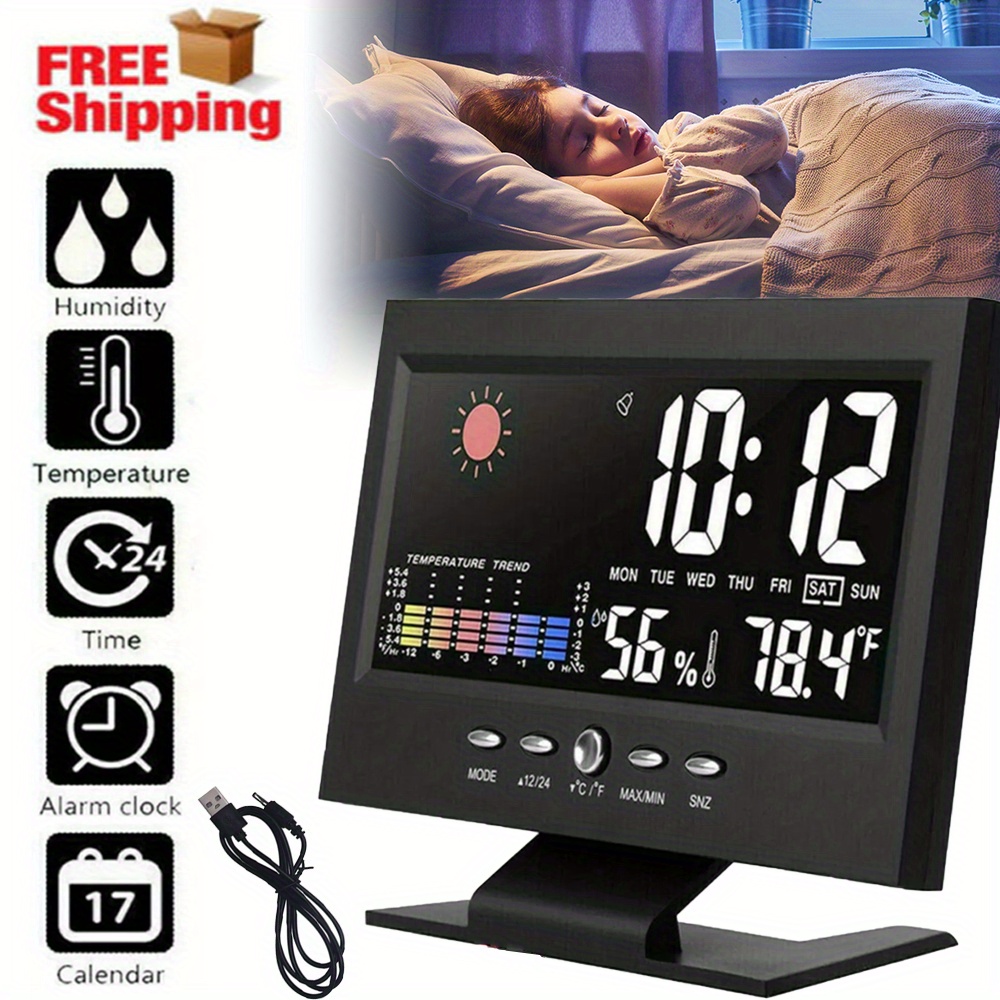 1  digital clock thermometer hygrometer with voice backlight multifunctional thermometer hygrometer suitable for home temperature humidity monitor battery electronic clock battery not included for use