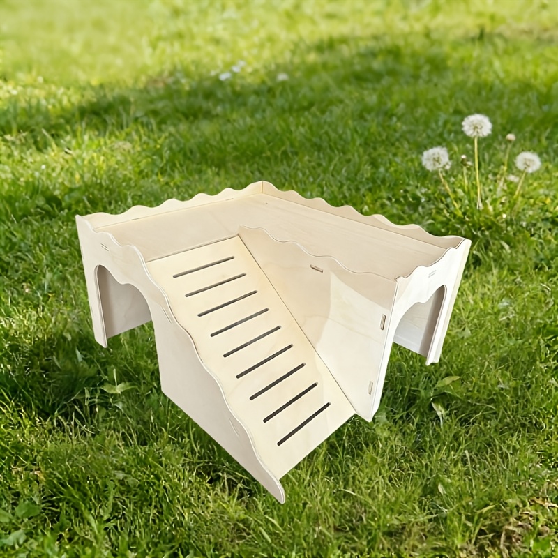 Image of A Set Of Small Animal Wooden Castle Tunnel Boredom- Hideout House Furniture, Hamster Small Animal Staircase Activity Fun House