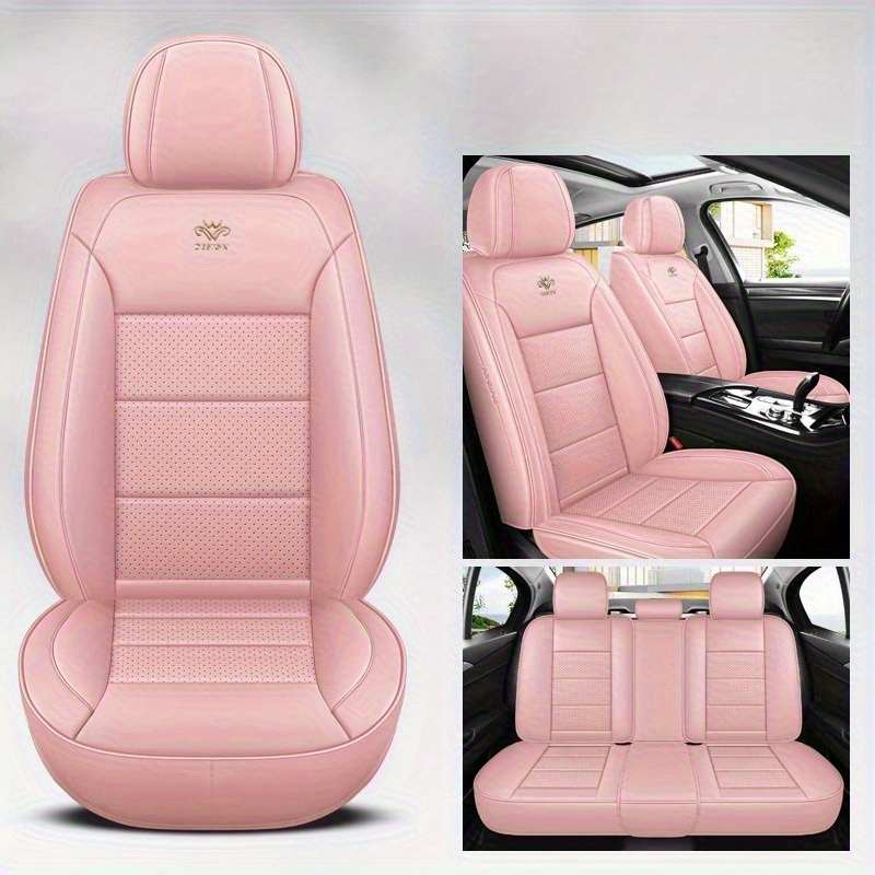 TEMU 5 Luxury Faux Leather Car Seat Covers - Red With Black Accents, Breathable, Applicable, Fitted, Full Coverage, Foam Padding, Protection,