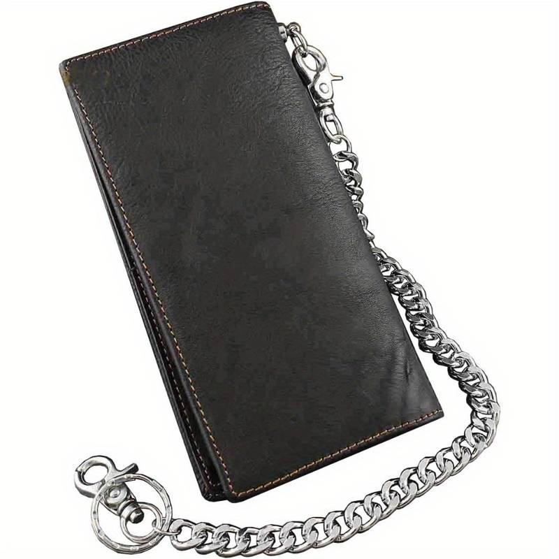 Paul Walter Genuine Leather Men's Wallet With Chain - RFID Blocking Bifold, Trucker Biker Style
