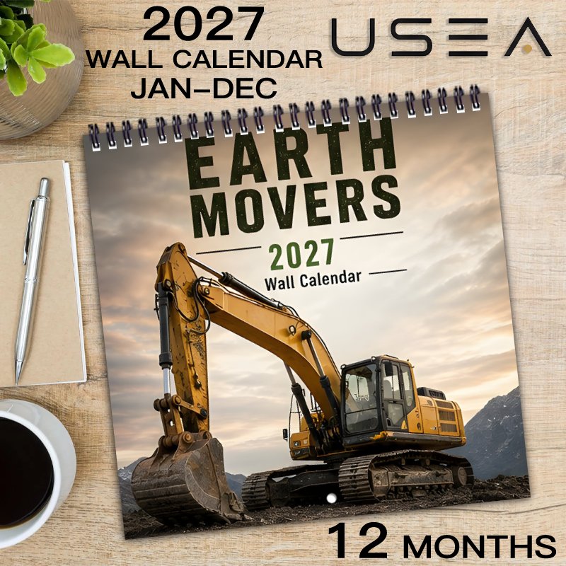 TEMU Calendriers Muraux 2027, Calendrier Mural, Agenda Mensuel 12 Mois, Thème Engins de Terrassement et Équipement Lourd, Calendrier Suspendu à