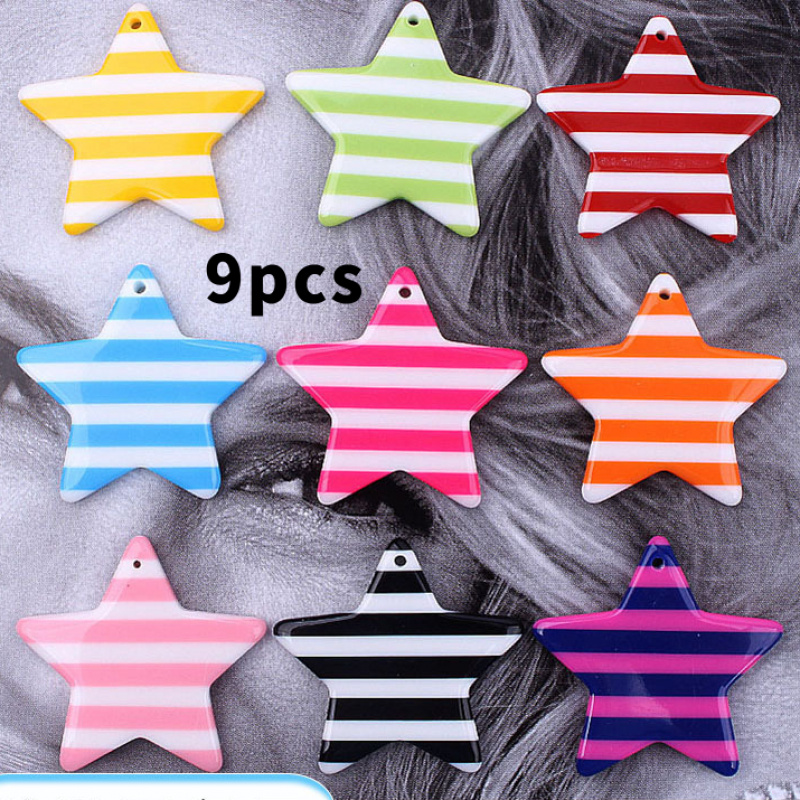 TEMU Stampa piatta 2D, 9 pezzi/pezzi Decorazioni a stella a righe con foro per appendere, accessori per gioielli Artigianato