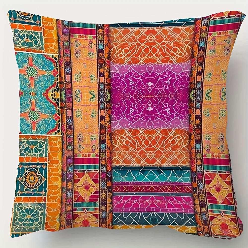 TEMU 1 housse de coussin vintage bohème motif marocain, 18x18 pouces, style moderne, lavable en machine, fermeture éclair, housse en peluche courte