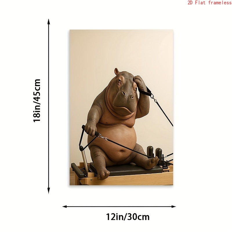 TEMU 2D Piatto, 2DFlat, [2D Piatto] 1 pezzo, Senza Cornice, 2D Piatto, Poster Divertente per Pilates Reformer, Poster Divertente, Fitness Ippopotamo