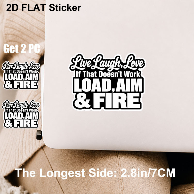TEMU 2pcs 6.86cm Live Laugh Load Sticker, Funny Outdoor Vinyl Decal, Sarcastic Hunting Sticker, Black Laptop Decal, Range Humor Car Sticker, Gift