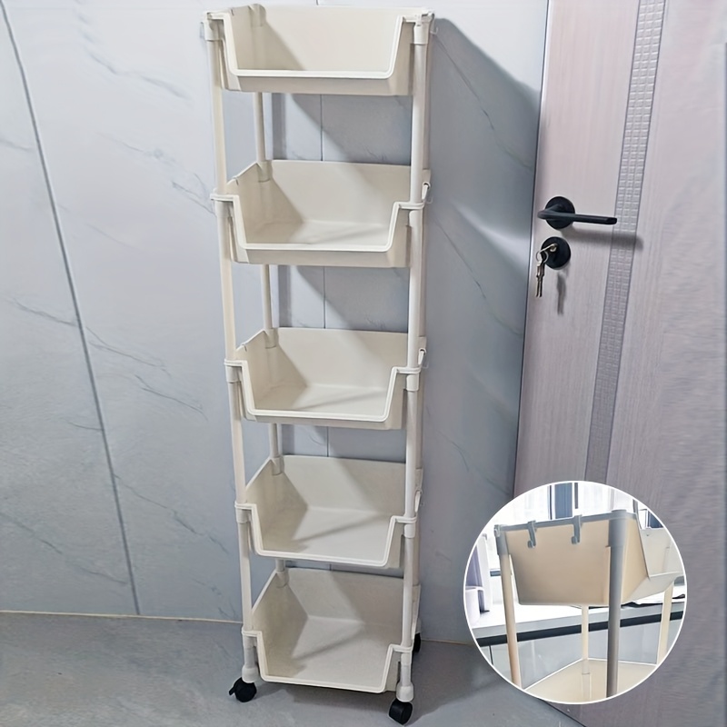 Image of 5-tier Rolling Storage Cart, Practical Rolling Plastic Storage Trolley, 5 Layers, Mobile Organizer With Wheels, 360-degree Rotation, Useful Cart, Book Cart, Snack Cart, Back-to-