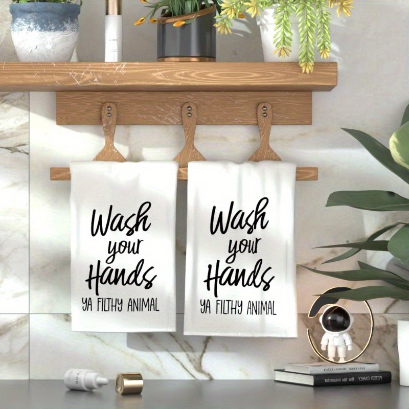 

2-pack Humorous Contemporary Polyester Hand Towels 240gsm - Super Washcloths With "wash Your Hands " Print - Quirky Towel Set, Creative Gift, Decorative & Design