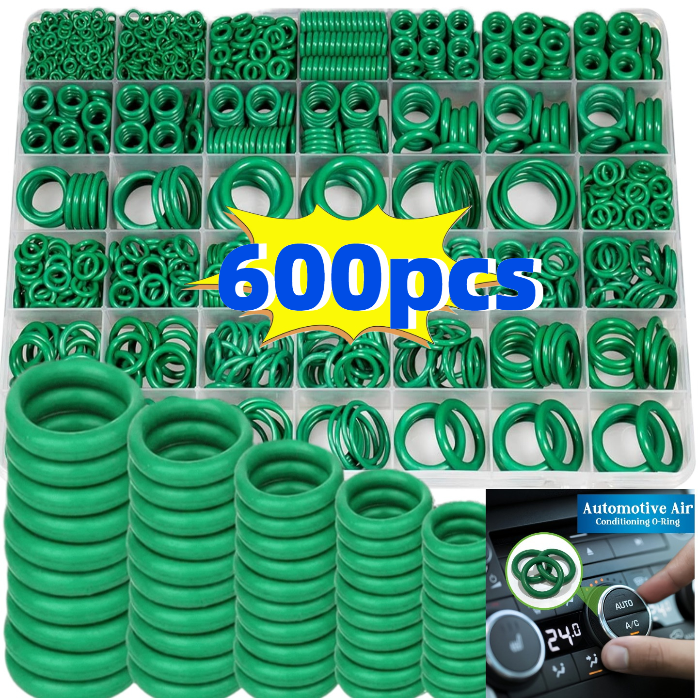 TEMU 600pcs O-ring Set With Automotive Oil Sealing Gasket, Round, 70a Hardness, Synthetic Elastomer, Suitable For Automotive Air Conditioners,
